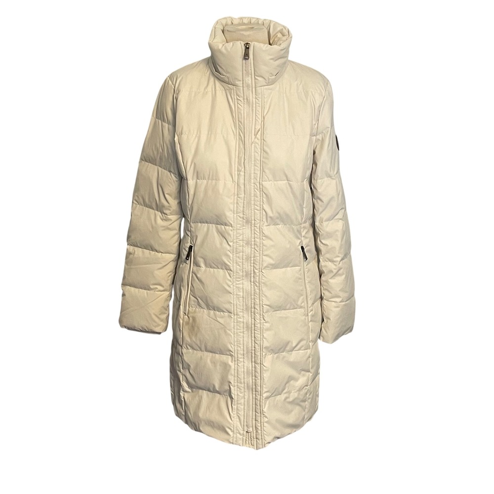 Lauren Ralph Lauren Women's Puffer Coat Cream Full Zip Mid Length Size S